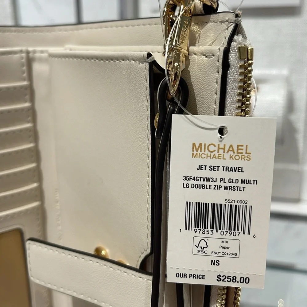 Michael Kors Jet Set Travel Large Double-Zip Wristlet-Wallet-PhoneHolder Pale